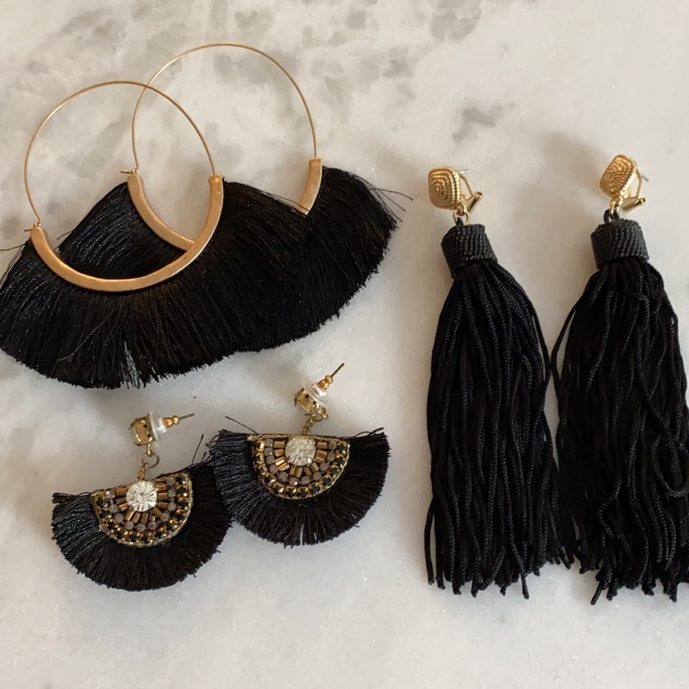 Black Fringe Tassel Earring Bundle